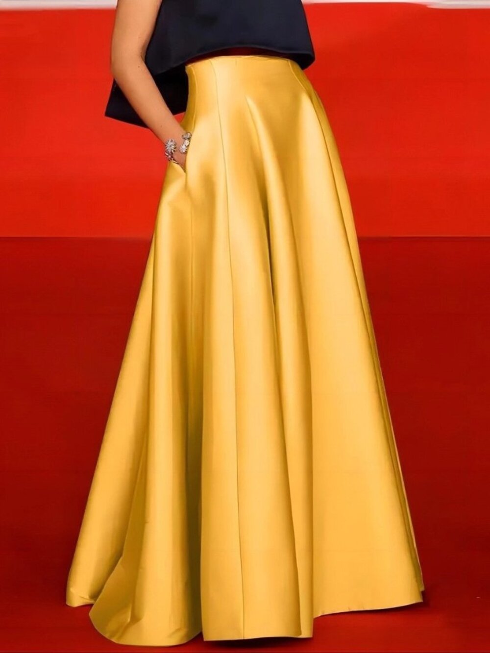 Elegant High Waist Full A-Line Maxi Ball Skirt Pockets S-5XL